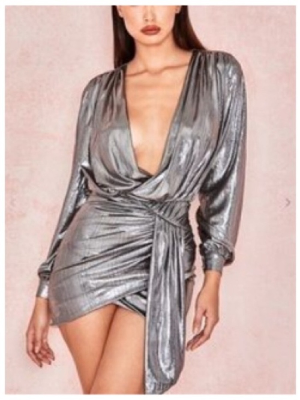 🔥 House of CB Silver Metallic Mini Dress US Large